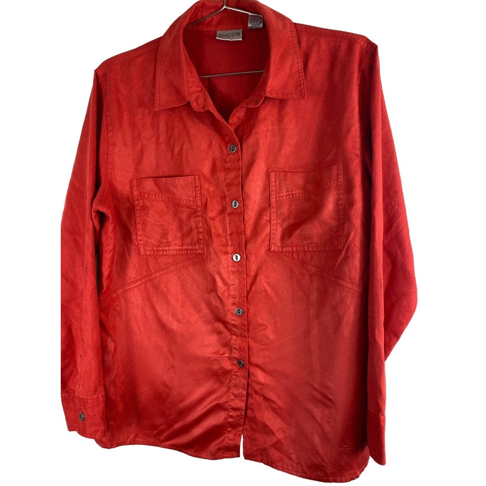 Chico's Women's Microfiber Shirt Jacket Shacket orange Long Slv Size 1 (US 8/10)